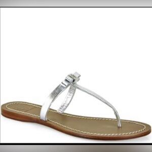 Tory Burch Silver Brown Sandals with T-Bar Design